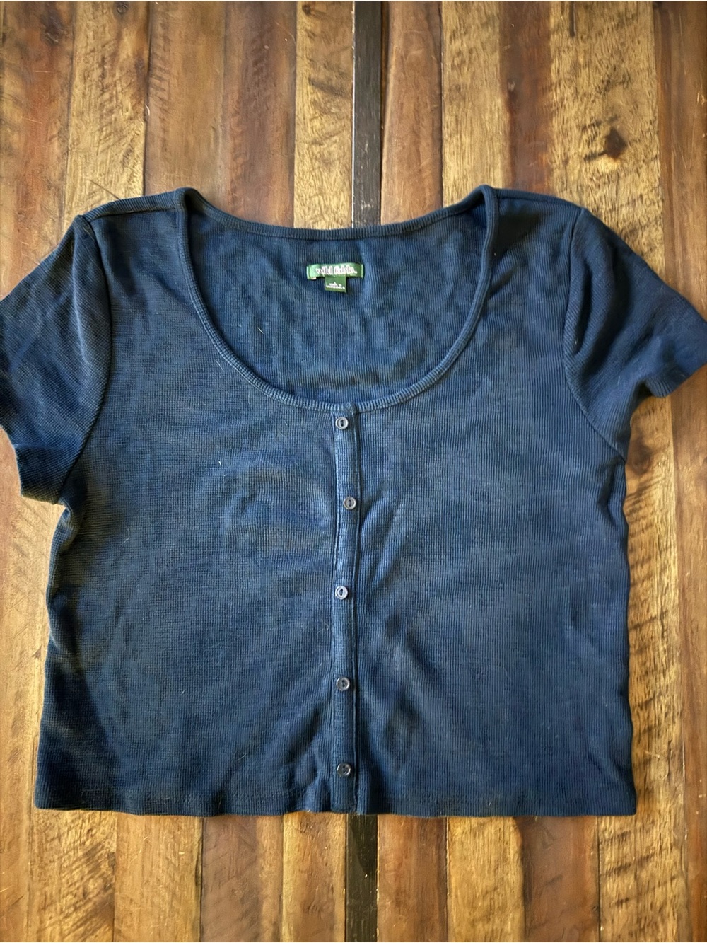 wild fable Navy Blue Ribbed Button-Front Crop Top